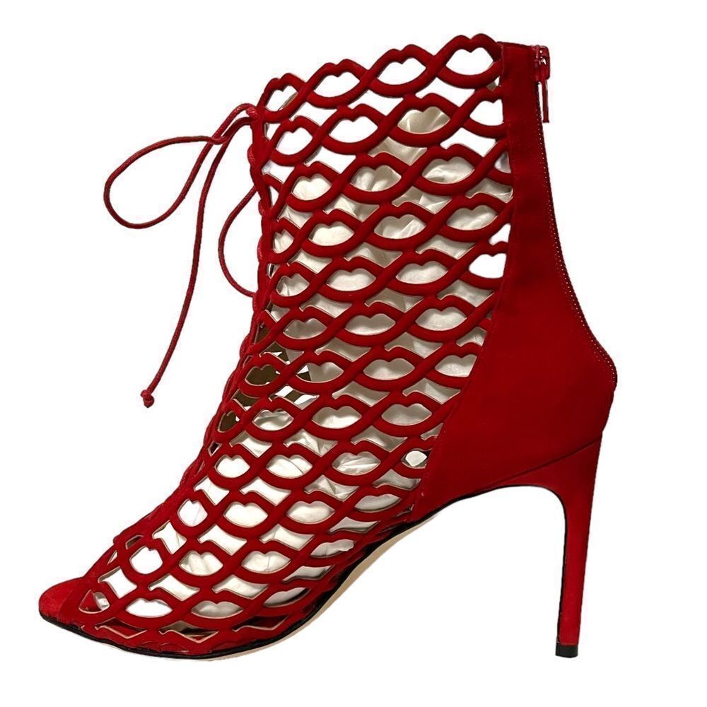 NIB GIANNICO Julia Caged XO Lips Cutout Suede Peeptoe Booties 40 - Picture 6 of 12